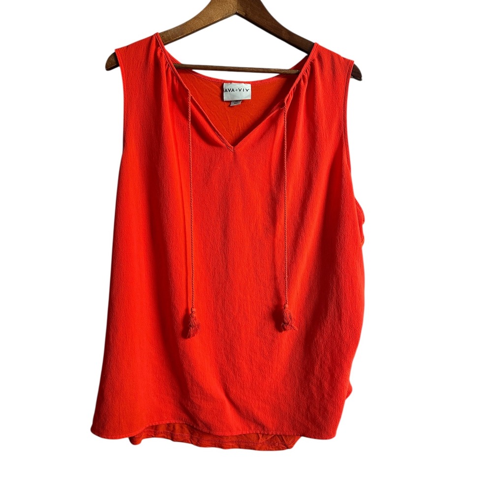 Ava‎ & Viv Orange Sleeveless V Neck Tassel Tie Blouse Top Women Plus Size 2X